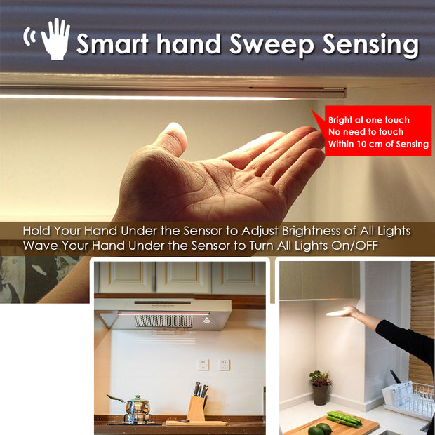 Under Cabinet Lighting Kits, Hand Sweep Activated, 6000k Cool White, 6PCS