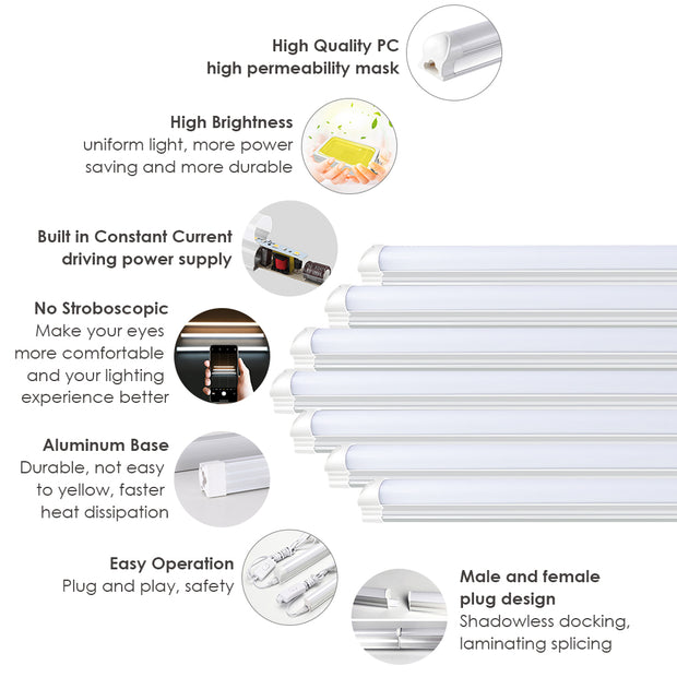 T8 LED Tube Light Fixture, 4000K Daylight White, 4pcs